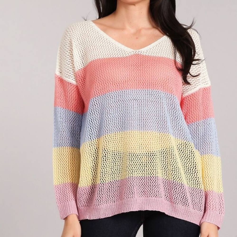 Color Blocked Mesh Knit Sweater